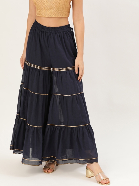

Laabha Women Navy Blue Gotta Patti Detail Flared Sharara