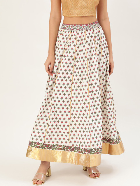 

Laabha Women Off-White & Pink Printed A-Line Maxi Skirt