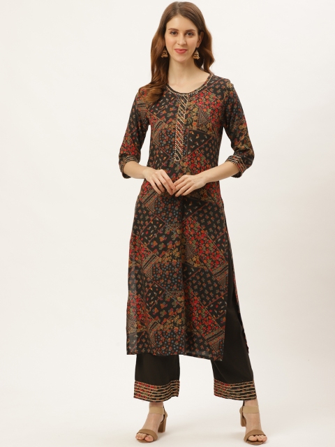 

Laabha Women Olive Brown & Red Floral Print Kurta with Palazzos
