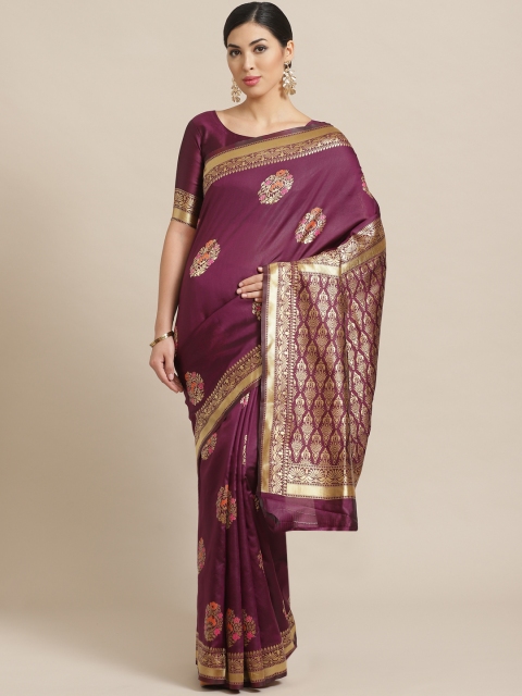 

Saree mall Purple & Golden Woven Design Banarasi Saree