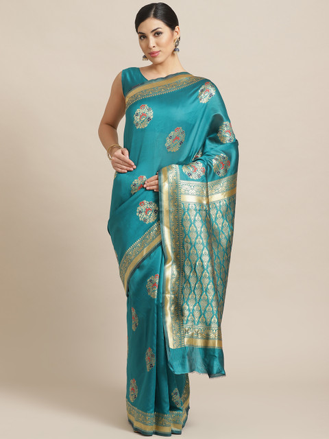 

Saree mall Teal Green & Golden Woven Design Banarasi Saree