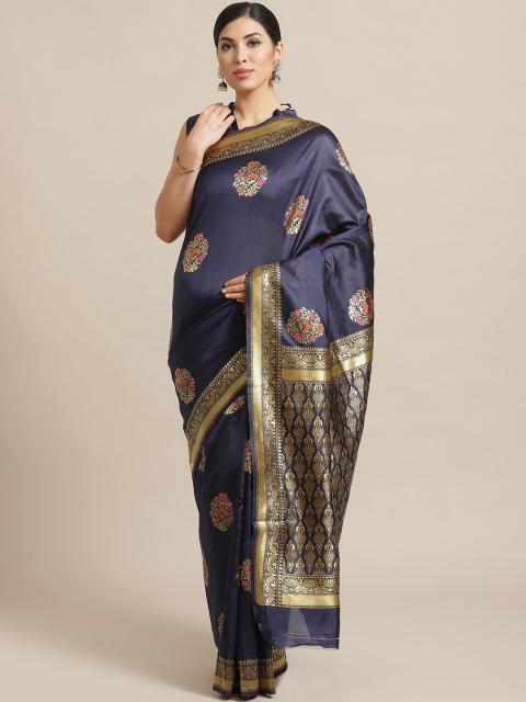 

Saree mall Navy Blue & Golden Woven Design Banarasi Saree