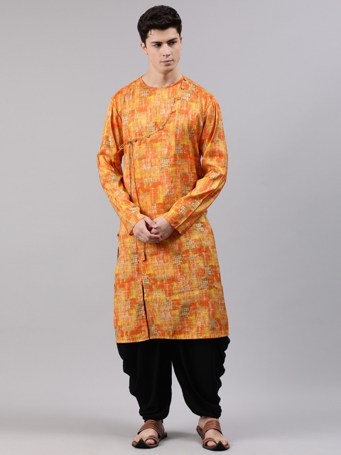 

EthnoVogue Men Orange & Black Printed Made To Measure Kurta Set