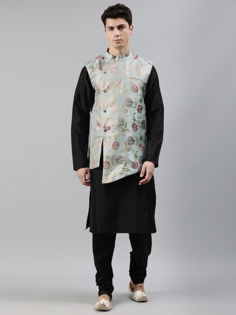 

Bollywood Vogue Men Black Solid Made To Measure Kurta with Churidar & Nehru Jacket