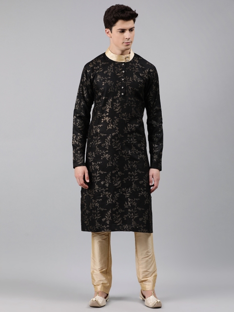 

EthnoVogue Men Black & Gold-Toned Printed Made to Measure Kurta with Trousers
