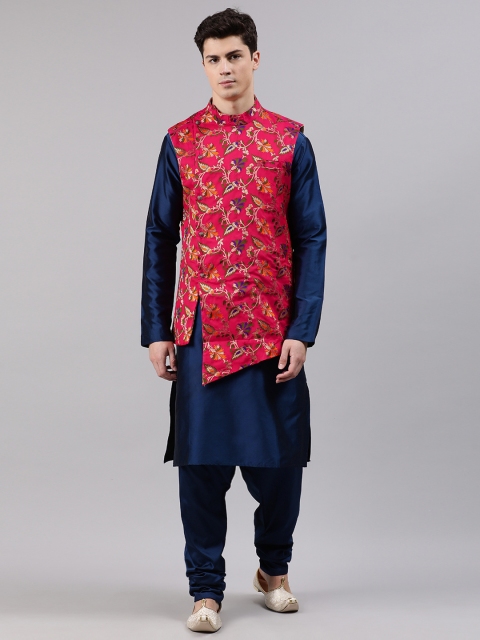 

EthnoVogue Men Navy Blue Regular Kurta with Churidar