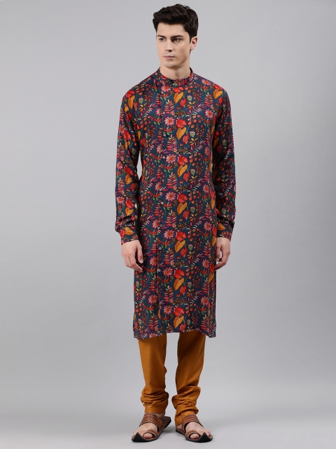 

EthnoVogue Men Blue & Red Printed Made to Measure Angrakha Kurta with Churidar