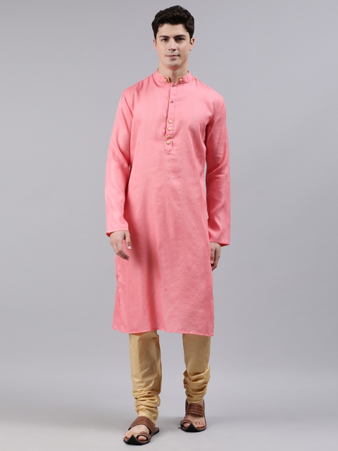 

EthnoVogue Men Pink & Beige Solid Made To Measure Kurta Set