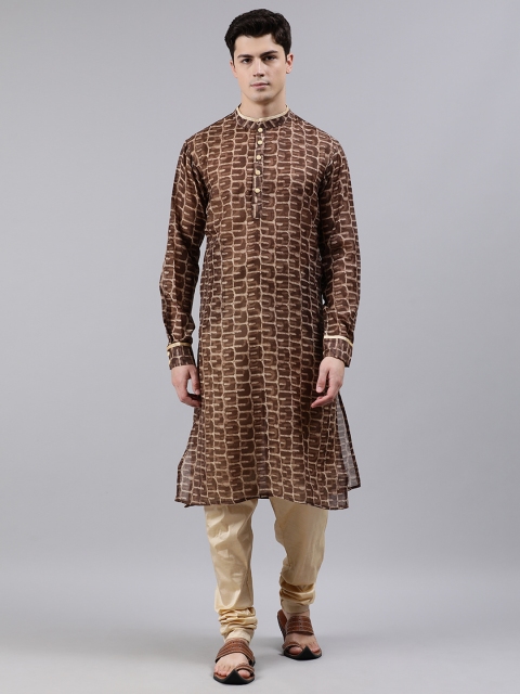 

EthnoVogue Men Brown & Beige Made to Measure Printed Kurta with Churidar