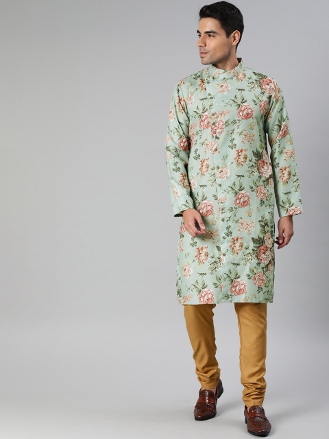 

EthnoVogue Men Green & Camel Brown Printed Made To Measure Kurta with Churidar