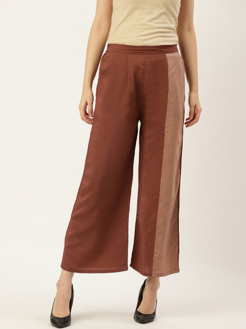 

shiloh Women Dusty Pink & Brown Colourblocked Flared Palazzos