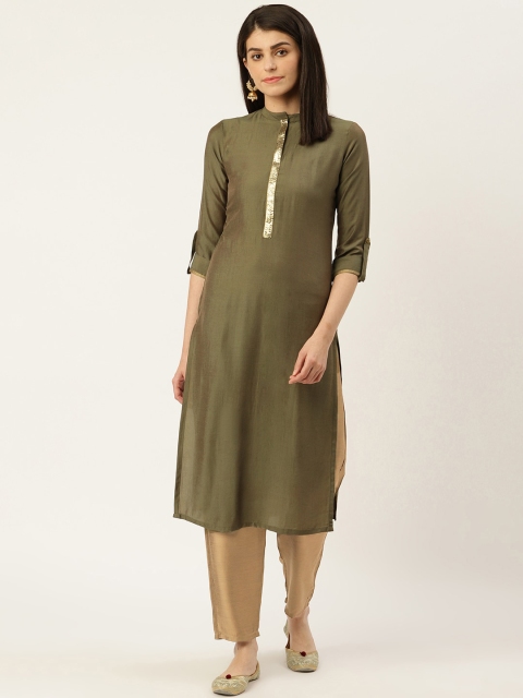 

shiloh Women Green & Brown Solid Kurta with Trousers