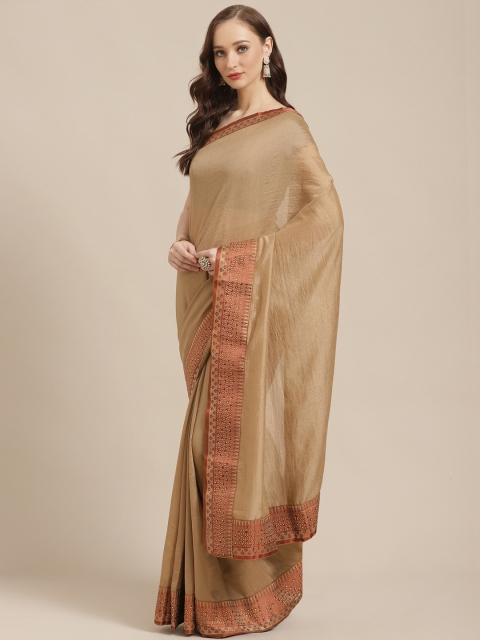 

Mitera Beige Solid Saree