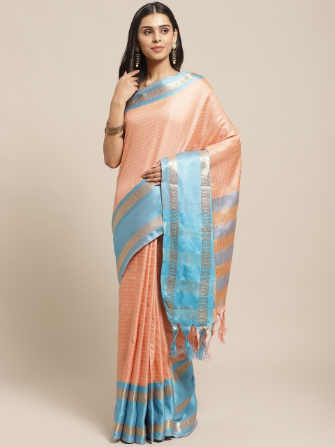 

KALINI Beige & Pink Checked Saree