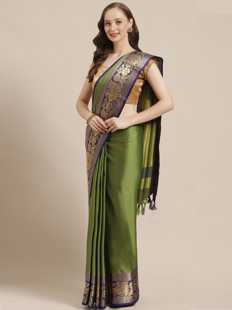 

Mitera Olive Green & Golden Solid Saree