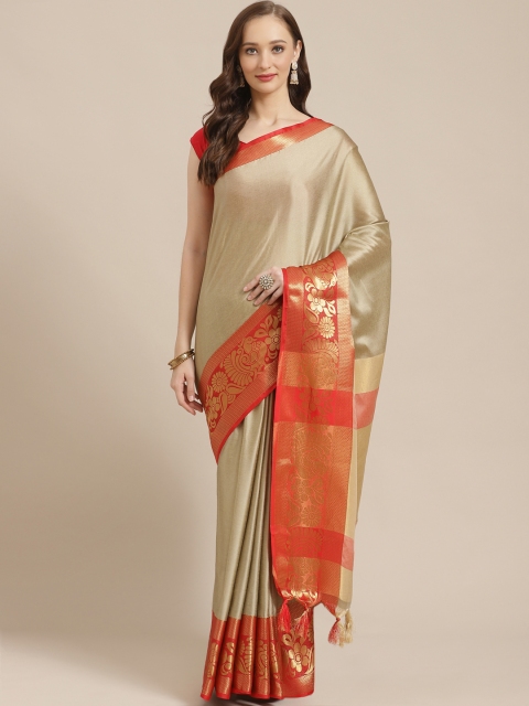 

Mitera Beige Solid Saree