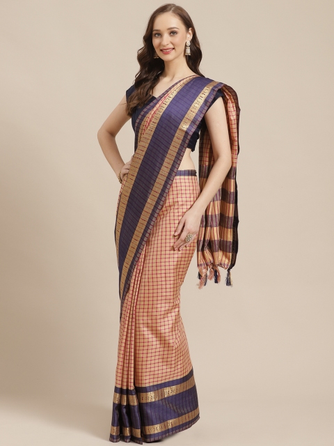 

KALINI Beige & Pink Checked Saree