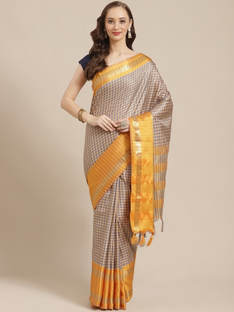 

KALINI Beige & Blue Checked Saree