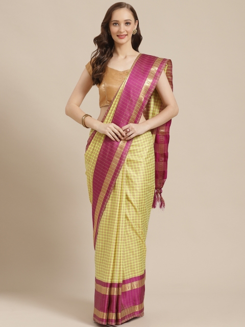 

KALINI Beige & Green Checked Saree