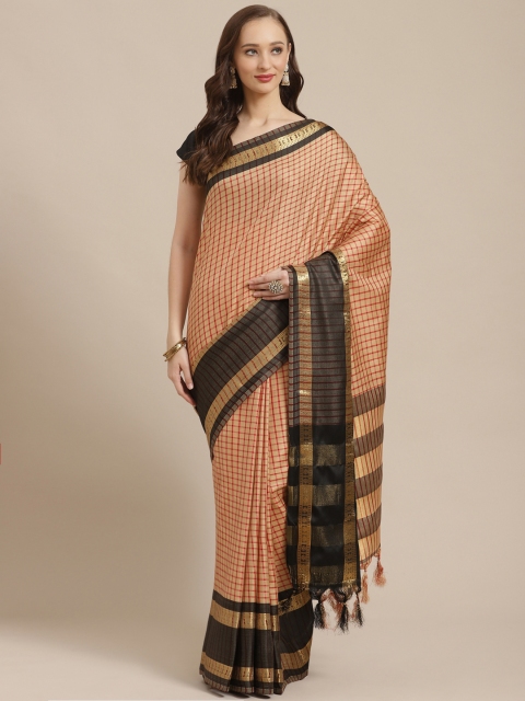 

KALINI Beige & Red Checked Saree