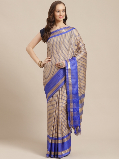 

KALINI Beige & Blue Checked Saree