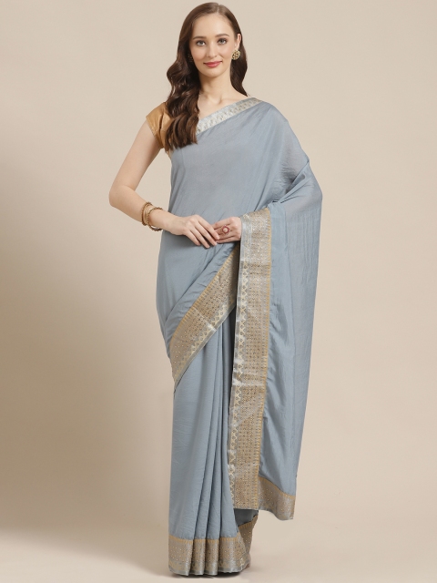 

Mitera Grey Solid Saree