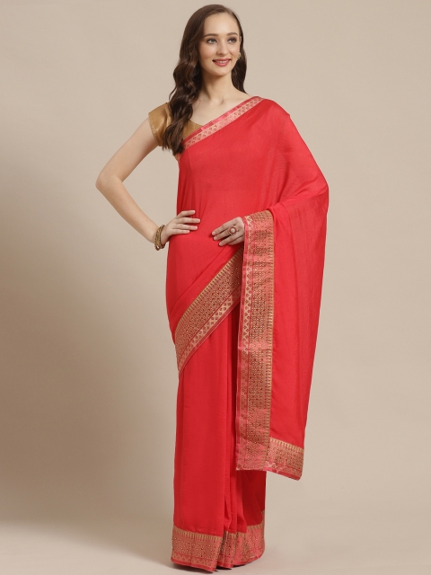 

Mitera Coral Red Solid Saree