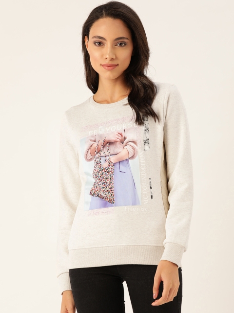 

Monte Carlo Women Grey Melange Printed Sweatshirt