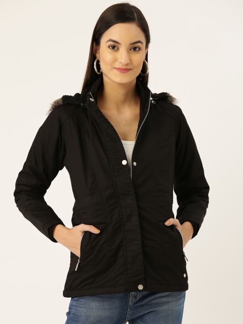 

Monte Carlo Women Black Solid Hooded Parka Jacket