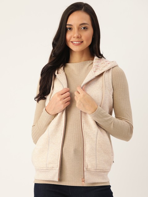 

Monte Carlo Women Cream-Coloured Solid Hooded Sweatshirt