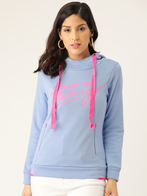 

Monte Carlo Women Blue & Pink Printed Hooded Sweatshirt