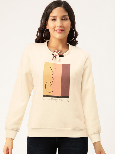 

Monte Carlo Women Off-White & Brown Printed Sweatshirt