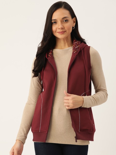 

Monte Carlo Women Maroon Solid Hooded Sweatshirt