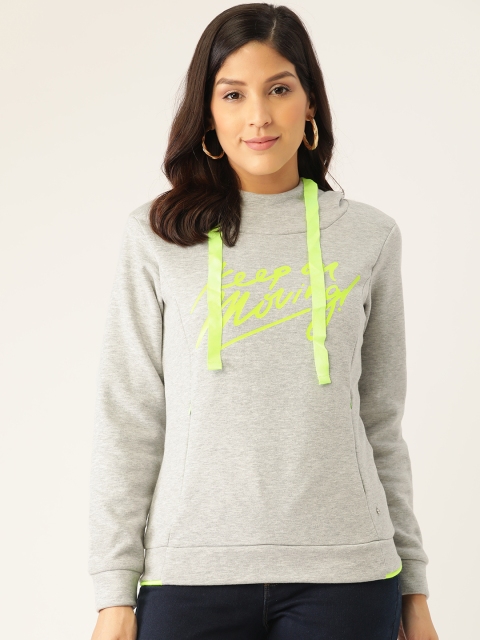 

Monte Carlo Women Grey Melange Printed Hooded Sweatshirt