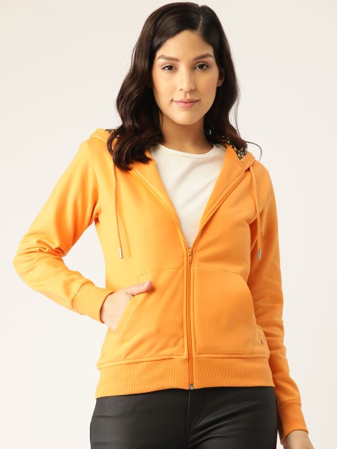 

Monte Carlo Women Mustard Yellow Solid Hooded Sweatshirt