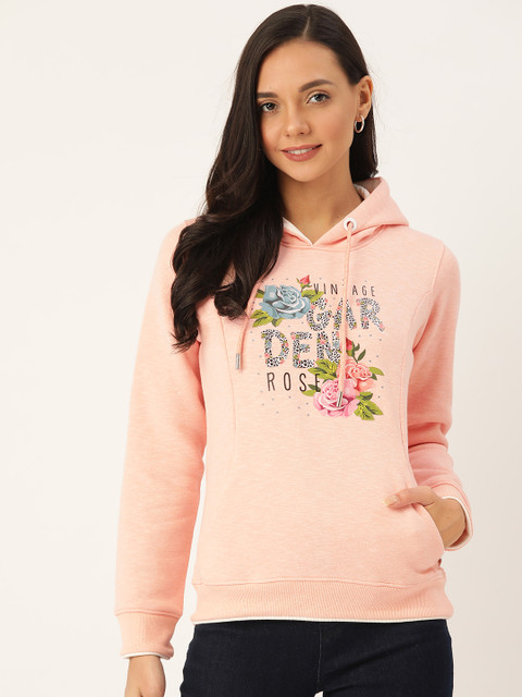 

Monte Carlo Women Peach-Coloured & Blue Printed Hooded Sweatshirt