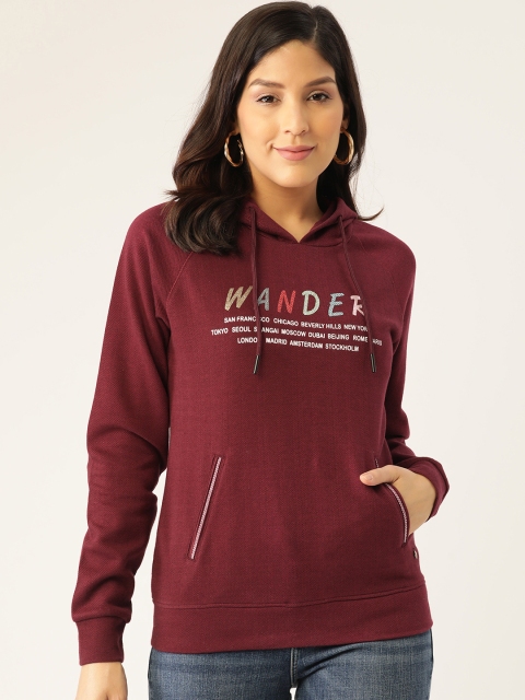 

Monte Carlo Women Maroon Printed Hooded Sweatshirt