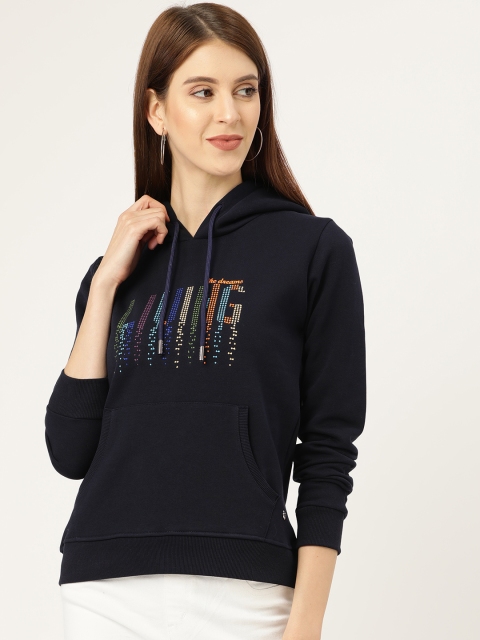 

Monte Carlo Women Navy Blue Embroidered Hooded Sweatshirt