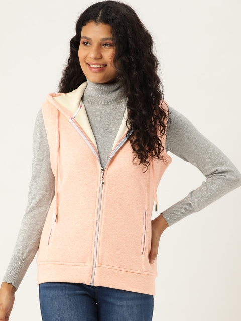 

Monte Carlo Women Peach-Coloured Geometric Patterned Hooded Sweatshirt