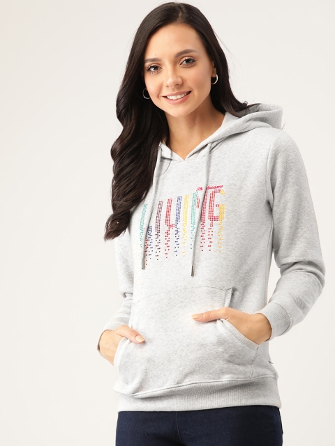 

Monte Carlo Women Grey Melange Embroidered Hooded Sweatshirt
