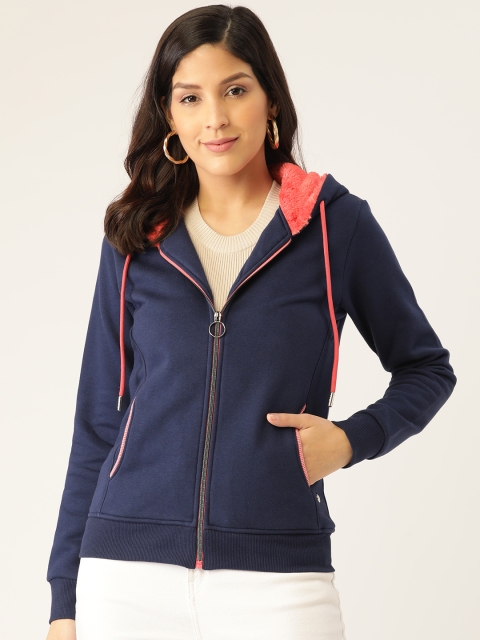 

Monte Carlo Women Navy Blue & Orange Solid Hooded Sweatshirt