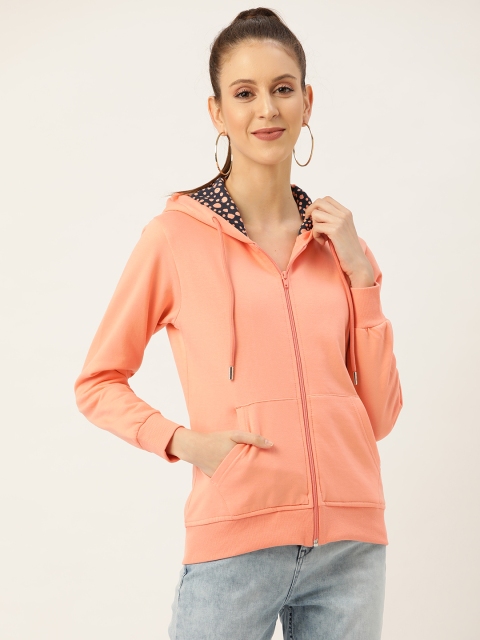 

Monte Carlo Women Peach-Coloured Solid Hooded Sweatshirt