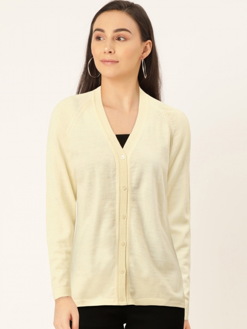 

Monte Carlo Women Cream-Coloured Solid Cardigan