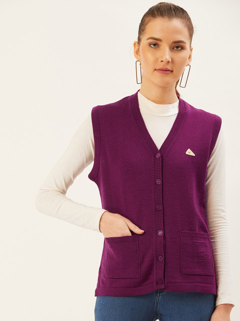 

Monte Carlo Women Magenta Woollen Solid Cardigan