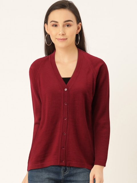 

Monte Carlo Women Maroon Solid Pure Wool Cardigan