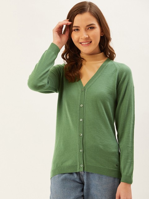 

Monte Carlo Women Green Solid Cardigan Sweater