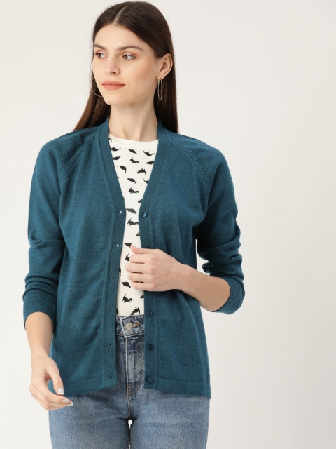 

Monte Carlo Women Teal Blue Woollen Solid Cardigan