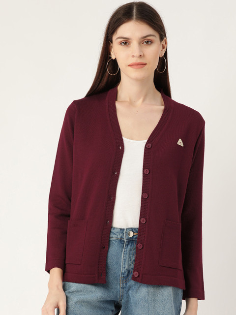 

Monte Carlo Women Maroon Solid Cardigan