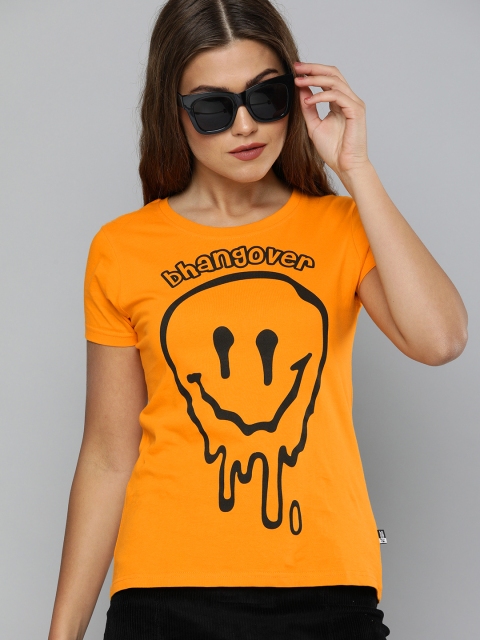 

Kook N Keech Women Mustard Yellow Printed Round Neck T-shirt