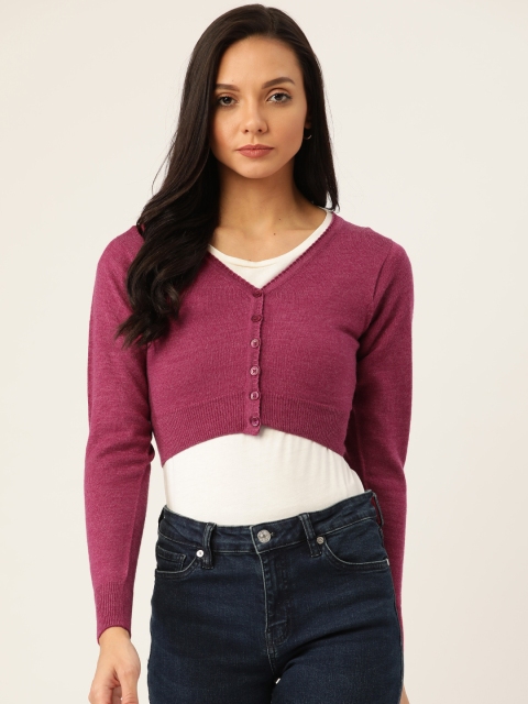 

Monte Carlo Women Pink Solid Cropped Woollen Cardigan
